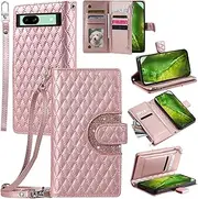 [Asuwish] Mobile Phone Case for Google Pixel 8a Case with Strap Film Screen Protector Card Slot Foldable Leather Wallet Stand Pixel8a 5G a8 Mobile Phone Cases Protective Tempered Glass Screen Protector
