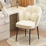 Bedroom Petal Chair with Backrest, Dressing Table Stool, Comfortable Upholstered Makeup Chair, Anti-slip Footrest Design, Free Cushion, Suitable for Bedroom, Living Room (Beige Black Bracket)