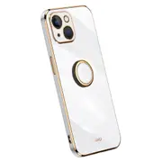 For iPhone 14 Plus Electroplating TPU Phone Case with Ring Kickstand Protective Phone Cover