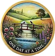 Field Creek at Sunset Bird One Day at A Time Medallion Serenity Prayer Chip