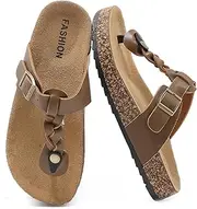 [zaxunai] Lässig Women's Flat Toe Separator, Cork Footbed, Summer Slippers, Unisex, Men's Flip Flop Sandals with Adjustable Buckle, Mules, Non-Slip Slippers, Comfortable Slippers, brown, 43 EU