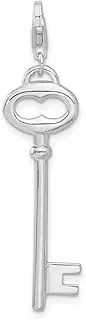 [JewelryWeb] 925 Sterling Silver Solid Fancy Lobster Closure Polished Open Oval Love Heart Key With-Lobster Clasp Charm Pendant Necklace 47x12mm
