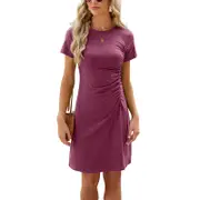 Drawstring Waist Fit Dresses - Wine Red