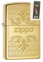 Zippo 0157 Regal Fleur De Lis Design High Polish Brass Lighter + FLINT PACK