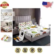 Full Size Kawaii Sushi Print Kids Bed Sheet Set – 4 Pieces, Microfiber Comfort