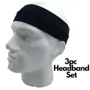 3pc Set Plain Headband Elastic Stretch Sports Yoga Hair Band Unisex Wide Wrap Burgundy / One-Size