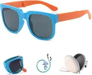 [FFENDOUNIU] Kids Polarized Sunglasses, Toddler Sunglasses with Rubber Flexible Frame, Comfortable and Durable, UV Protection, Foldable Sunglasses with Box and Strap for Boys Girls Age 2-10