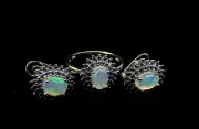 Opal Ethiopia 7x5mm decorate Sapphire 2mm Ring Earring sets 925 sterling silver