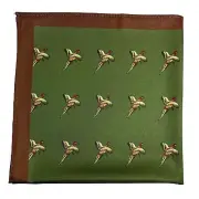 Green & Brown Pheasant Animal Print Silk-Like Pocket Square (Handmade)