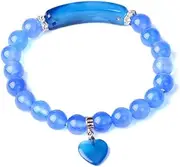 [IBOWZ] Crystal Bracelet Bead Bracelets Crystal Bracelet, 7 Chakra Natural Stone Beads Blue Agate Elastic Bangle Heart Shape Pendant Jewelry Yoga Energy Pray Protection Charm Diffuser Coupl