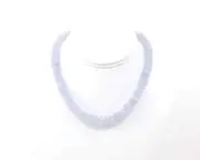 Blue Chalcedony Necklace – 12mm Faceted Rondelle Beads, Rare German Handcut