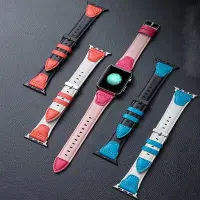 在飛比找Yahoo!奇摩拍賣優惠-最新款 時尚個性 潮流拼色 真皮錶帶 適用蘋果手錶錶帶/iw