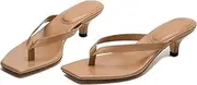 [Dystralix] Women Flip-Flops Mules Kitten Heels Square Toe Thong Sandals Matte Comfy 1 inch Low Heel Slippers T-Straps Open Toe Outdoor Beach Summer Slip On Sandal Heels Basic Chic 4-11 M US, Matte