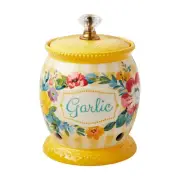 Pioneer Woman Garlic Keeper W Lid Sweet Romance Floral Yellow Gingham Ceramic