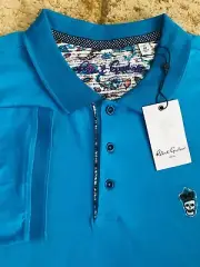 Robert Graham Lucifer Embroidered Skull Polo Shirt Mens Size Medium Blue NWT
