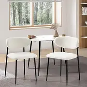 Oikiture Dining Chair Set of 2 Kitchen Chair with Boucle Seat and Wooden Frame for Home Kitchen Cafe Chair Black and White