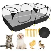 Small Animals Playpen, Portable Large Chicken Run Coop with Detachable Black