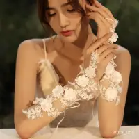 在飛比找蝦皮購物優惠-熱銷婚紗手套結婚新娘拍照手套蕾絲絹紗網紗長款蝴蝶結鑽薄款婚禮