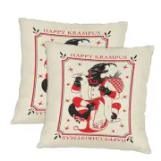 Happy Krampus Throw Pillow Covers 18x18 Inch Set of 2 Decorative Linen