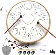 Steel Tongue Drum - 14 Inch Tongue Drum Instrument - 15 Notes Hand Pan Drums wit