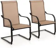 Costway C-Spring Motion Patio Dining Chairs Set of 2, High Back Patio Chairs with Breathable Fabric and Sturdy Metal Frame, Outdoor Dining Chairs for Deck, Porch, Backyard