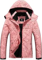 [MOERDENG] Women's Ski Jacket Warm Winter Coat Hooded Snowboarding Jackets Waterproof Mountain Windbreaker for Hiking Traval, Pink City, Medium