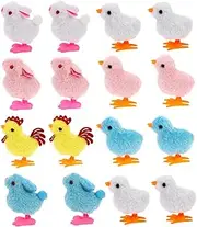 ERINGOGO 16pcs Funny Wind Up Chicken and Rabbit Adorable Clockwork Playset for Easter Present Includes for Active Play Random Color