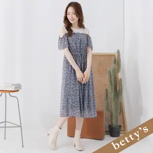 betty’s貝蒂思(25)小碎花露肩長洋裝(深藍色)