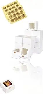 Honwor 4x4x2.5 Inch White Bakery Boxes with Clear Window - for Cookies, Mini Cakes, Pastries & Small Treats - 30 Count