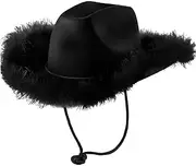 [Generic] French Artist Hats Hat with Feather Fluffy Feather Brim Adult Size Cowboy Hat with Feathers for Costume Party Play Dress Up Outfits for Women Hat Men