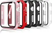 RINGSUN 6-Pack Screen Protector Case Compatible with Apple Watch 40mm Series 6 5 4 SE & SE 2nd Gen, Slim Case Bumper with Built-in Tempered Glass Film (Black x2, Silver, Clear, Rose Gold, Red)