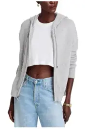 Luxurious 100% Cashmere Zip Hoodie Sweater By Aqua In Light Gray M