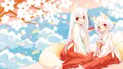 Anime fox girl animal ears miko tail original characters Playmat Gaming Mat Desk