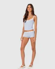 EDIKTED Womens Mariana Pointelle Micro Shorts LIGHT-BLUE