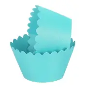 50 Pcs Cupcake Wrappers for Decoration Light Blue (Flower, Pearlescent Paper)