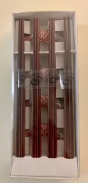 Set of 4 Brown Wooden Chopsticks with Ceramic Fish Rests New in Box The Cellar
