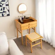 CostwayRattan Top Bamboo Vanity Stool with Anti-slip Foot Pads