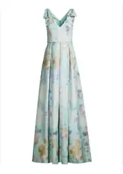 Aidan Mattox Floral Seaglass Jacquard V Neck Ball Gown size 2 NWT