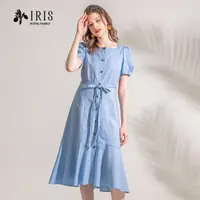 在飛比找momo購物網優惠-【IRIS 艾莉詩】夢幻藍棉麻長洋裝(32658)