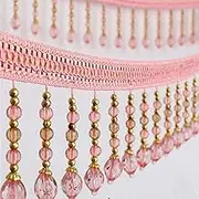 BXFGJCHH, Beads Hanging Ball Tassel,Fringe Trimming, 2 Yards DIY Curtain Sewing Trim Hanging Crystal Beads Tassel Lace Fringe Trim Edge,Tassel Decoration(Roze)