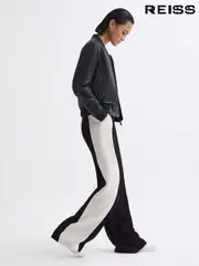 Reiss Black Saffron Contrast Side Wide Leg Trousers (N18475) | $350