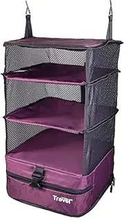 Stow-N-Go Portable Hanging Travel Shelves, Packing Organizer for Luggage. Carry on Closet with Hanger for Clothes. Expandable Packing Cube. Travel Essentials from Grand Fusion. Small, Burgundy