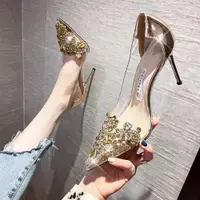在飛比找ETMall東森購物網優惠-春季尖頭水晶復古透明新娘高跟鞋