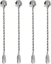 Maydahui 4PCS Skull Swizzle Sticks Coffee Stirrers 9.8inch 18/8（304）Stainless Steel Reusable Stirrer Stir for Cocktail Drink Halloween Home Bar