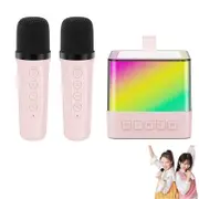 Bluetooth Speaker with 2 Wireless Microphones Portable Mini Karaoke Machine-Pink