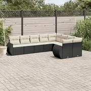 9 Piece Outdoor Sofa Set, Comfy Poly Rattan Garden Furniture with Cushions, Chairs for Balcony, Patio or Porch Seating, Perfect for Table Conversation