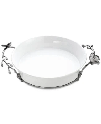 NIB Aram Michael Aram White Orchid Pie Plate Baking Dish Serving Porcelain