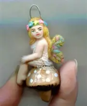 Fairy Mushroom Charm Mini Ornament Miniature Polymer Clay Art Sculpt JL Biel #3