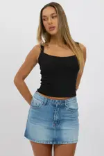 Black Singlet Scoop Neck Rib - Size 14L, Women's Singlet
