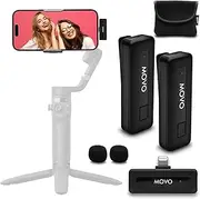Movo Wireless Mini DI Duo Microphone for iPhone - Clip-on Lavalier Mic for Video Recording, 10 HR Battery, 50m Range